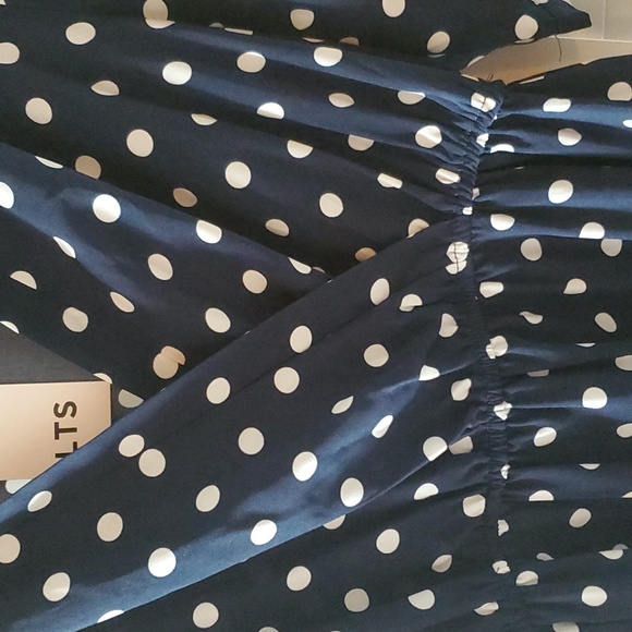 Long Tall Sally Navy Blue white polka dot tie sleeve midi dress US Size 10 - Picture 11 of 12